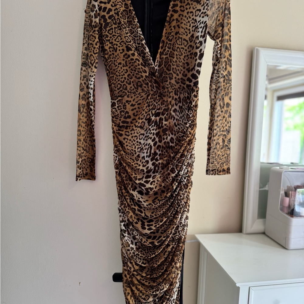 Leopard Print Long Sleeve Dress
